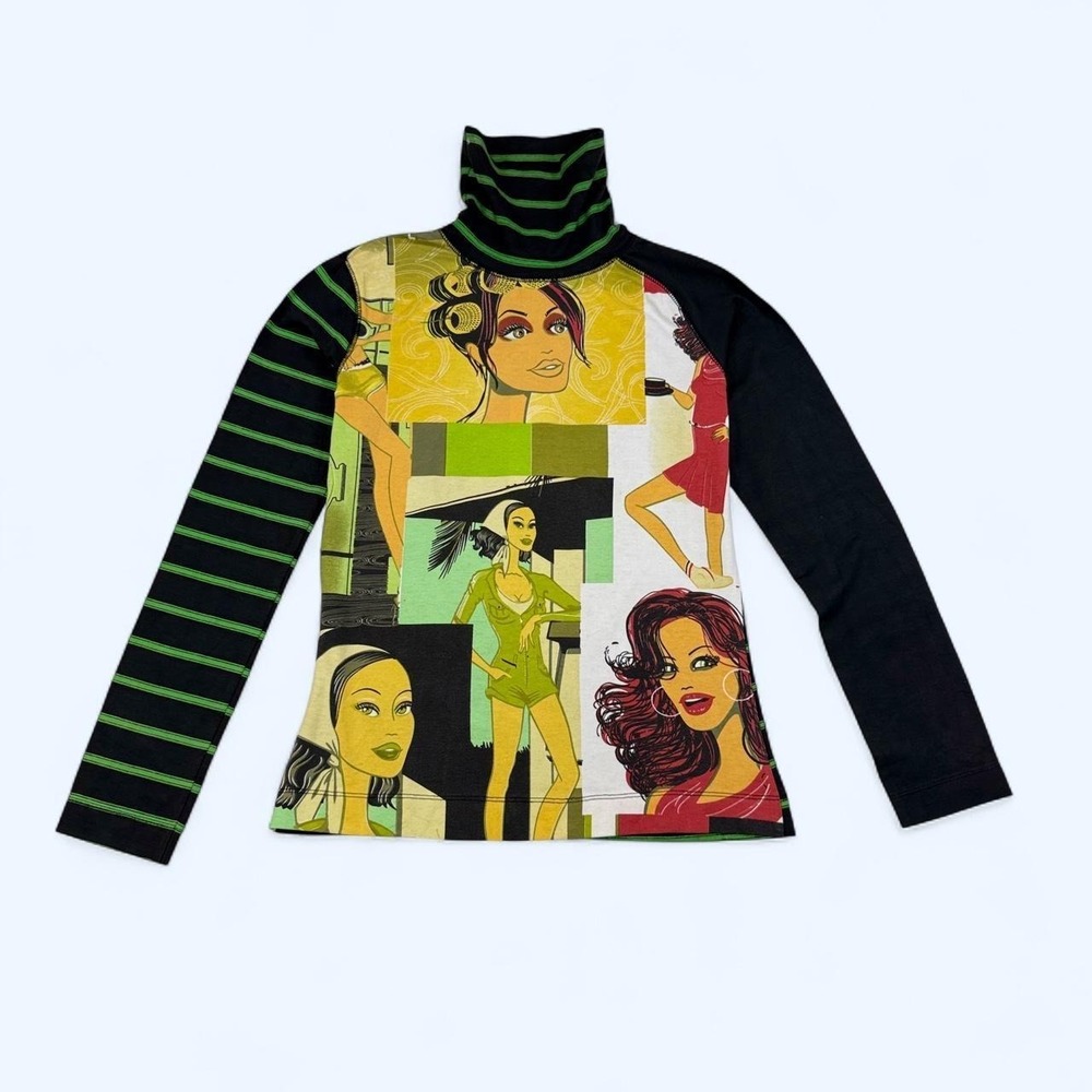 Custo Barcelona Pop Art Graphic Turtleneck Long Sleeve Top Y2K Deadstock M